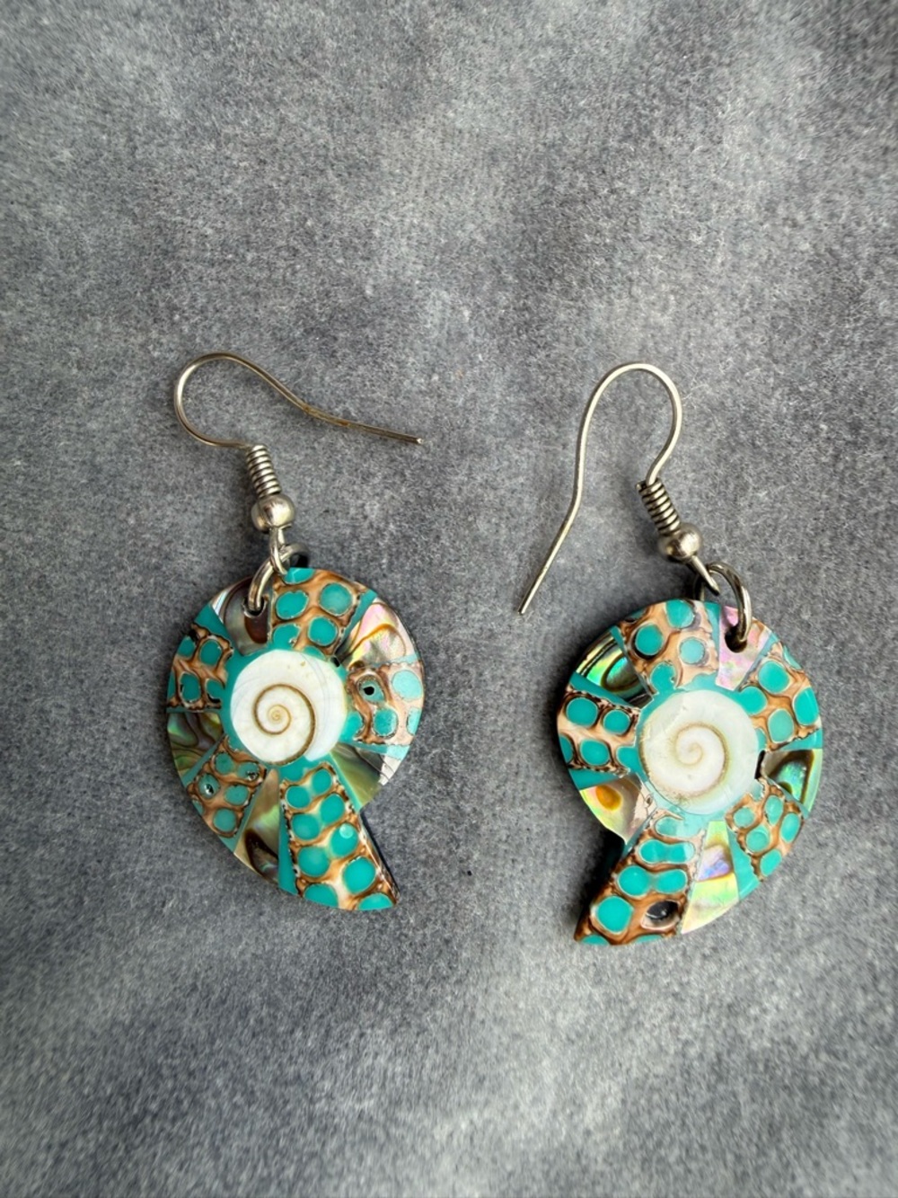 Turquoise Shell Spiral Drop Earrings - Unbranded